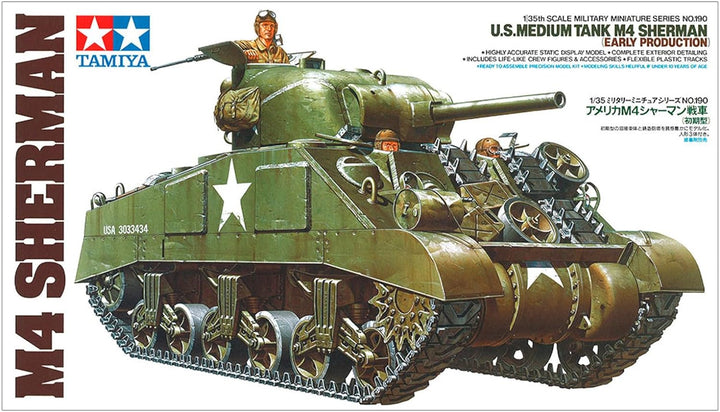 TAMIYA 35190 - 1:35 US Mitl. Pz. M4 Sherman Früh. (3), Modellbau, Plastik Bausatz, Basteln, Hobby, K