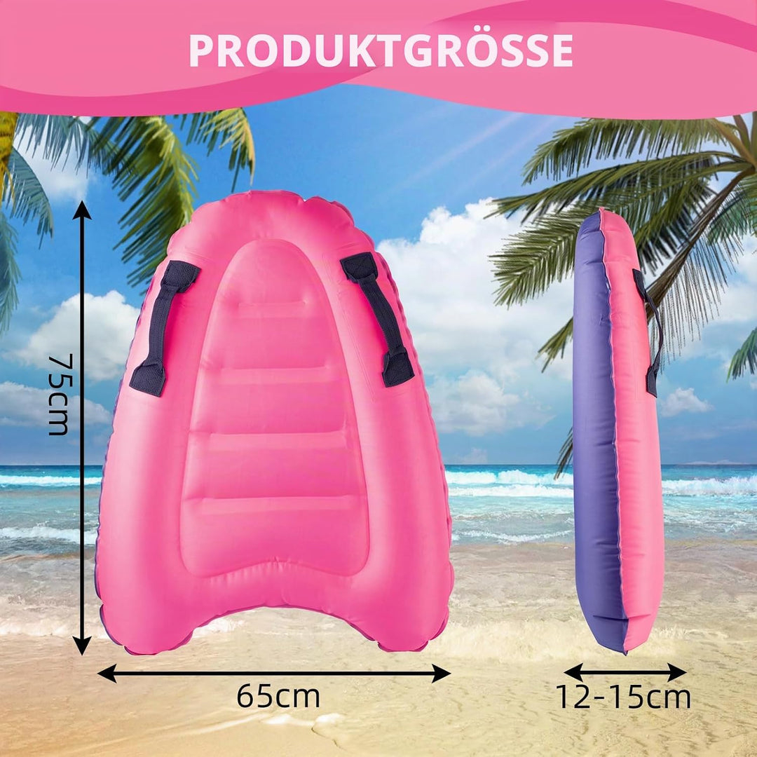 Aufblasbares Bodyboard, Tragbares Bodyboard Kinder mit Griffen,Faltbar Schwimmenboard 75 x 65 x 15 c