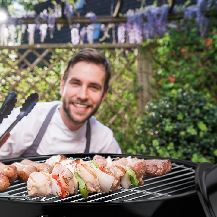 Relaxdays Kugelgrill, tragbar, Ø 37 cm, Picknickgrill für Garten & Park, Holzkohlegrill mit Deckel,