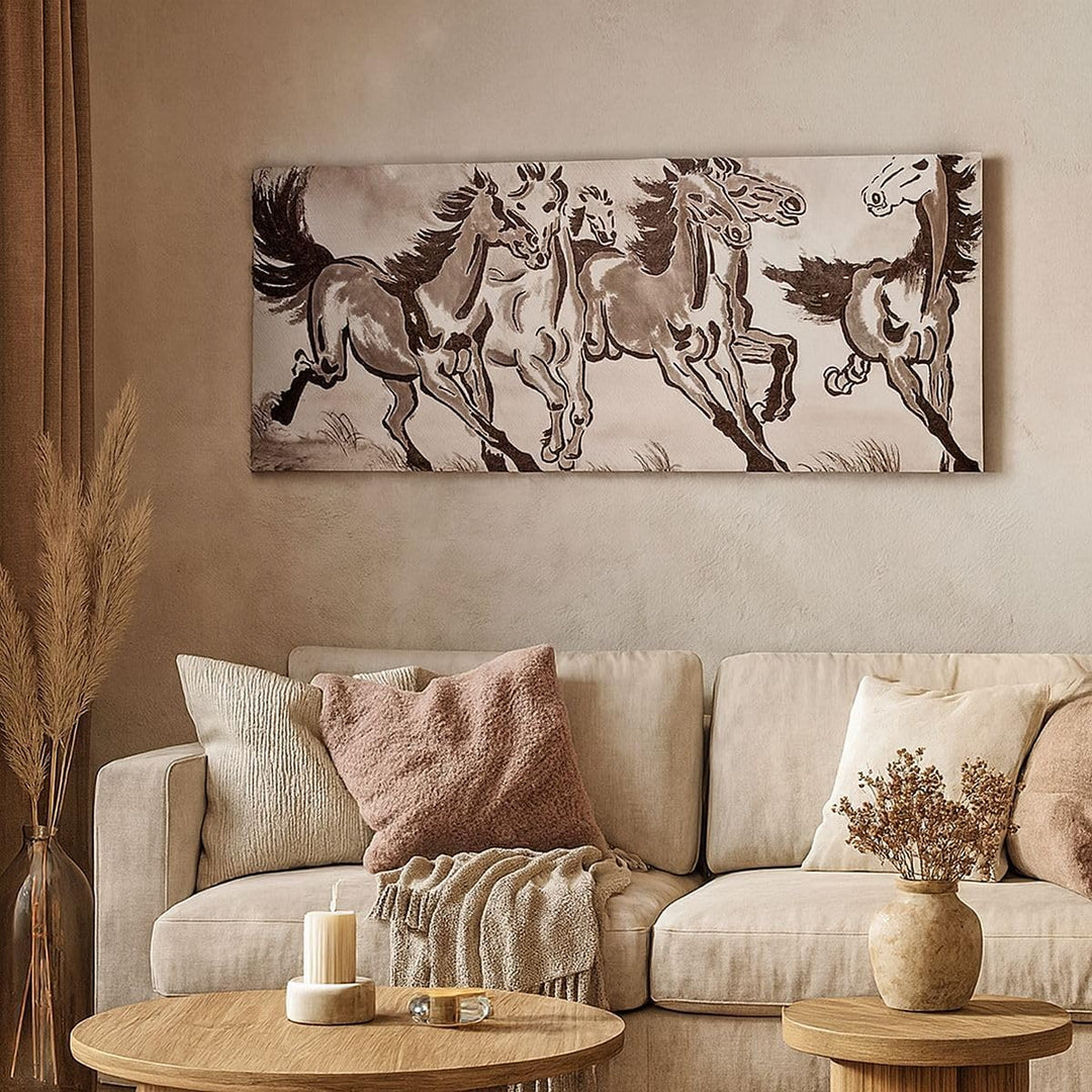 Wandbilder Dekoration Wohnzimmer Pferd Abbildung Natur Panorama Bilder auf Leinwand 120x50cm Leinwan