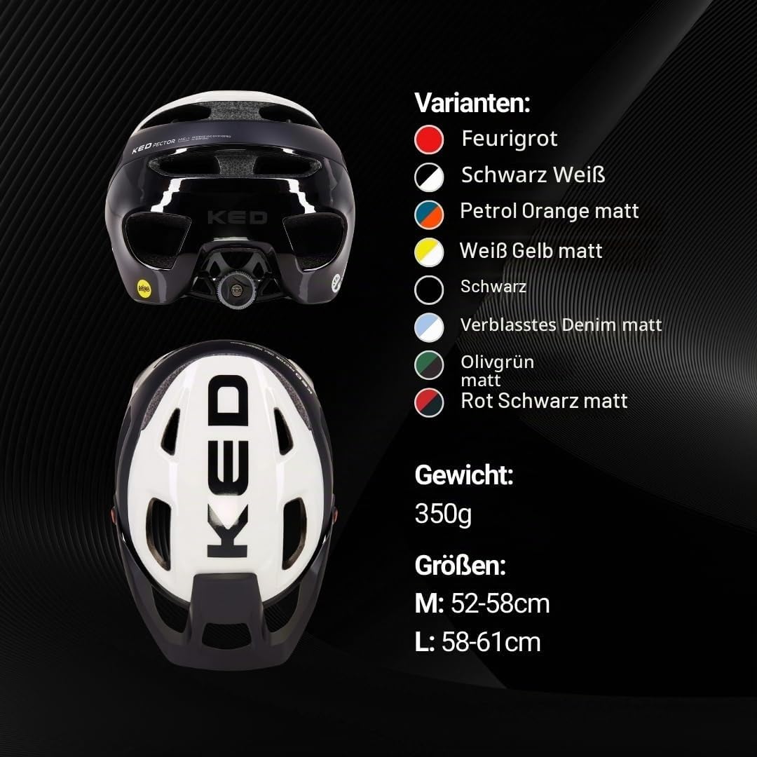 KED Pector ME1 MTB Fahrrad Helm schwarz/weiss 2023 L (58-61 cm), L (58-61 cm)