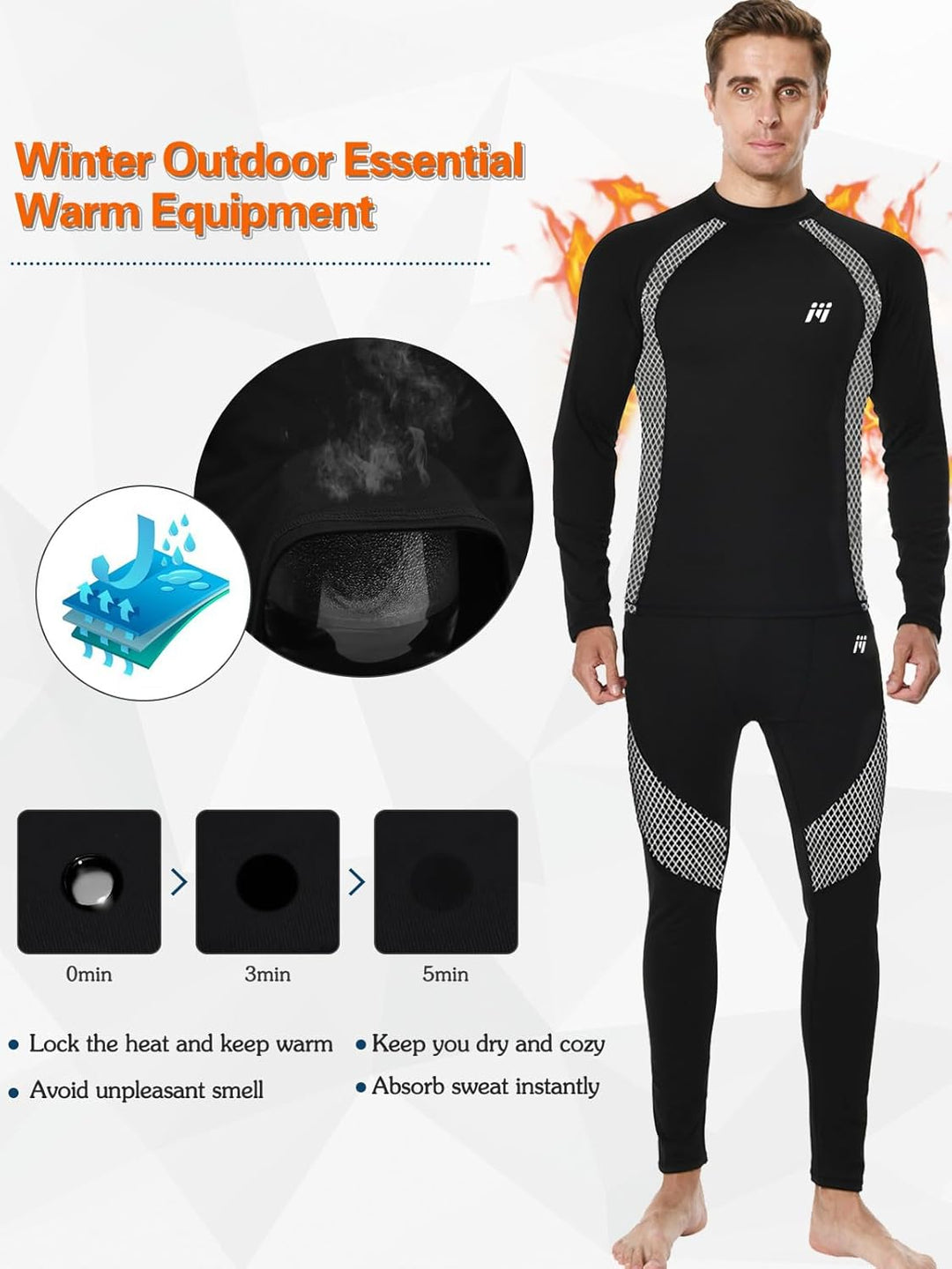Herren Thermounterwäsche Herren Funktionsunterwäsche Atmungsaktiv Thermo Unterwäsche Baselayer-Set S