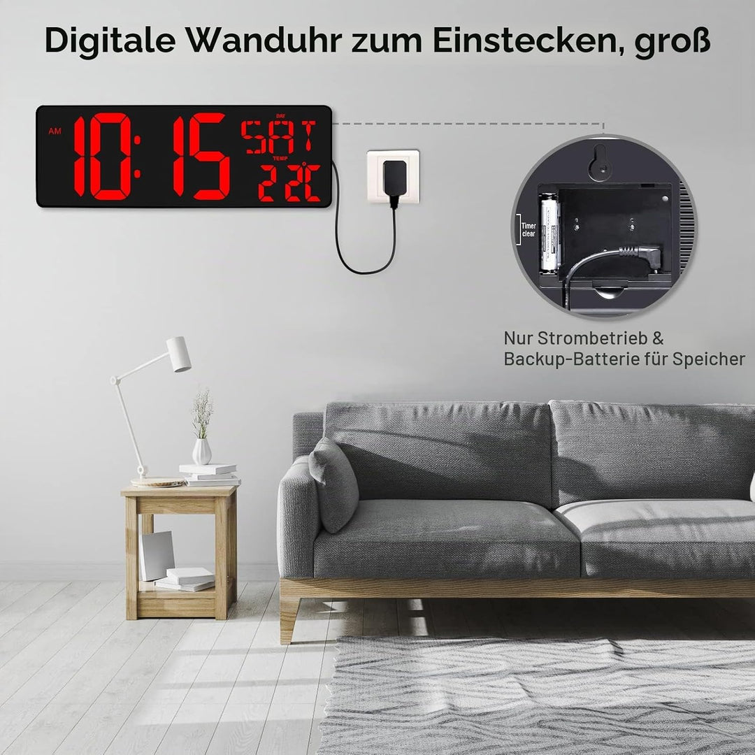 XREXS Wanduhr Digitale Gross mit Fernbedienung, 16,5&