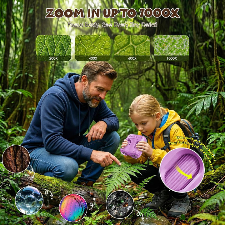 ARNSSIEN 2-in-1 digitales mikroskop für Kinder &amp; Teleskop,1000X Kinder mikroskop Outdoor,1080p Foto/
