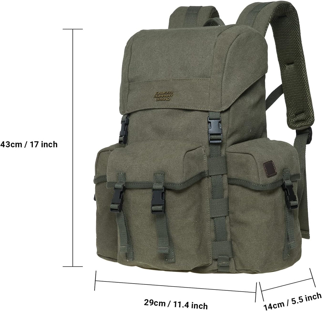KAUKKO Canvas Retro Rucksack Damen Herren, Vintage Jagdrucksack Wanderrucksack mit 14 Zoll Laptopfac