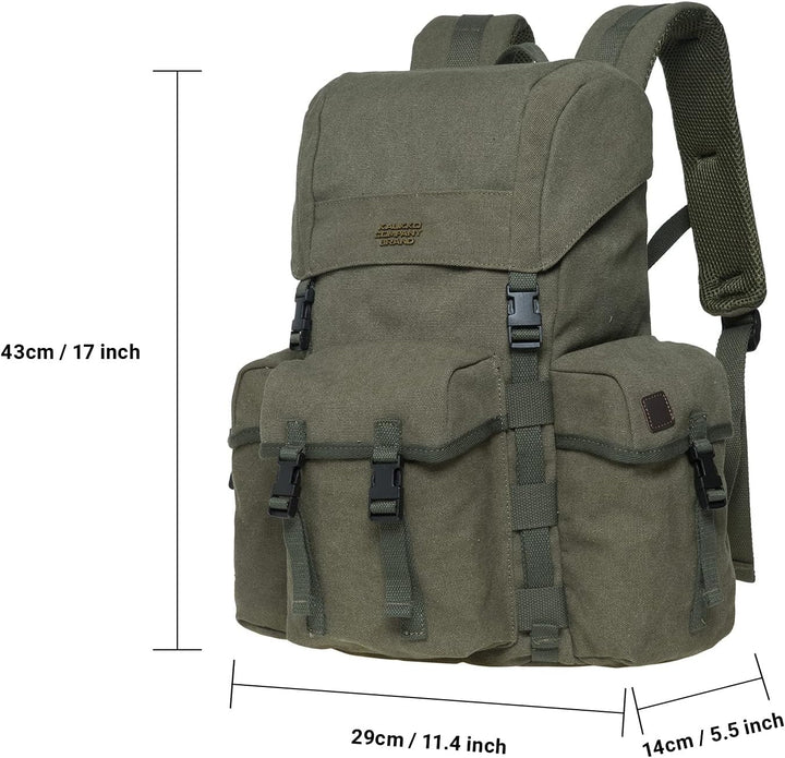 KAUKKO Canvas Retro Rucksack Damen Herren, Vintage Jagdrucksack Wanderrucksack mit 14 Zoll Laptopfac