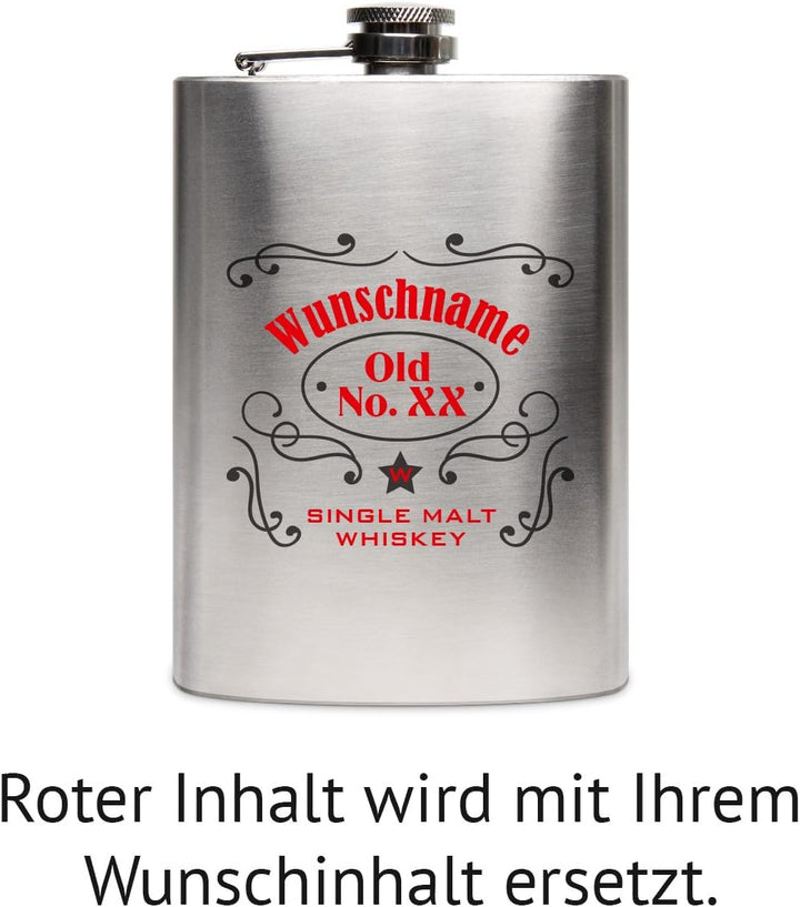 Flachmann Edelstahl 8oz. 237 ml mit individueller Gravur - Markenwhisky, Markenwhisky