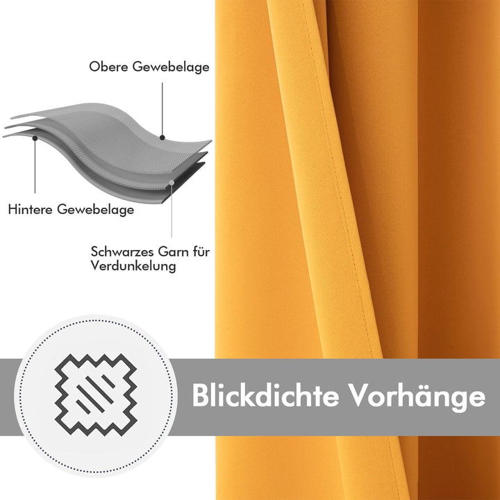 MIULEE Vorhänge Senfgelb Blickdicht mit Ösen, Schöner Weicher Verdunklungsvorhänge zum Verdunkeln vo
