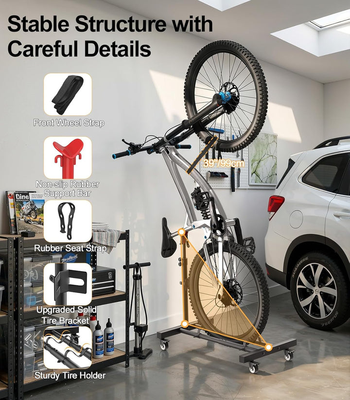 Housolution Vertikaler Fahrradständer mit 360°-Rädern bis 29 Zoll, [2 Stück], höhenverstellbar, bohr