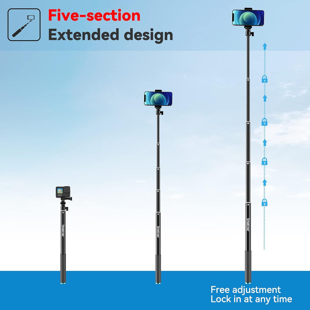 Smatree 70inch(178cm) Aluminiumlegierung ausziehbarer Selfie Stick, Teleskopstange Einbeinstativ für