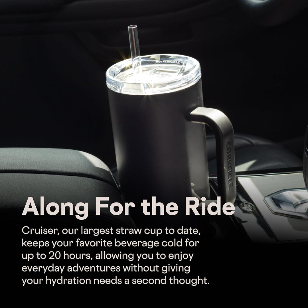 Corkcicle Cruiser Isolierter Becher mit Griff und Strohhalm, Capriblau, 1,2 l, wiederverwendbare Was