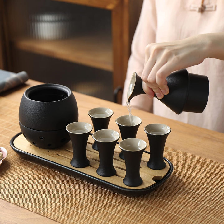 TEANAGOO Sake Set Japanisches Traditionell, Sake ReisweinSake, Karaffe (170 ml) mit 6 Sake Becher (2