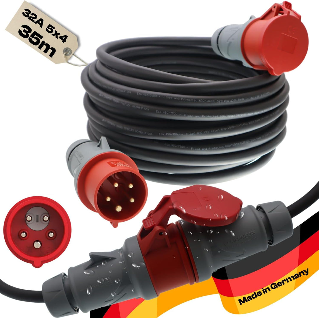 netbote24 CEE Mennekes Verlängerungskabel 32A 400V mit Phasenwender Gummileitung H07RN-F 5x4 5g4 IP4