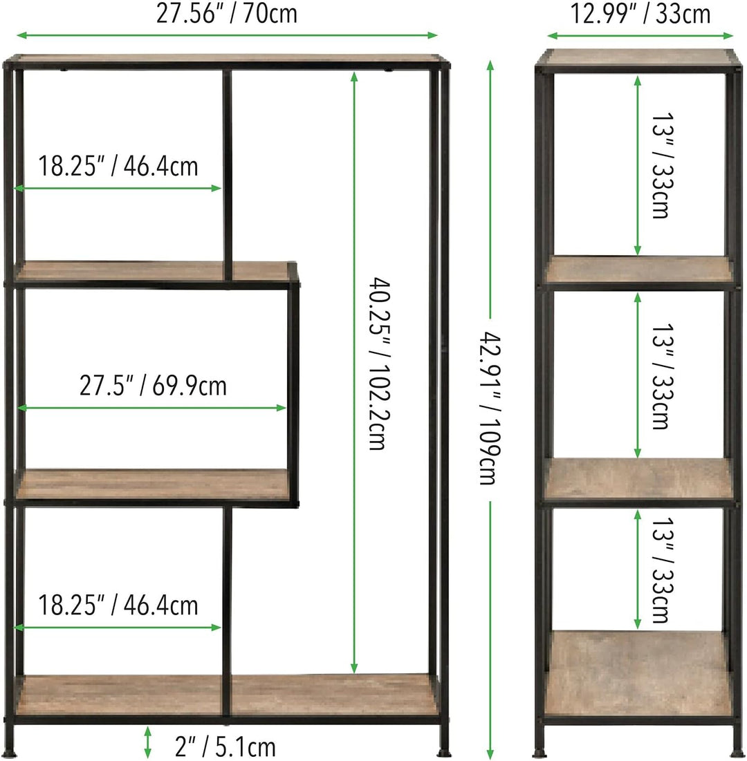 mDesign Bücherregal mit 4 Ebenen – kleines Bücherregal aus Metall und Holz – modernes Holzregal im I