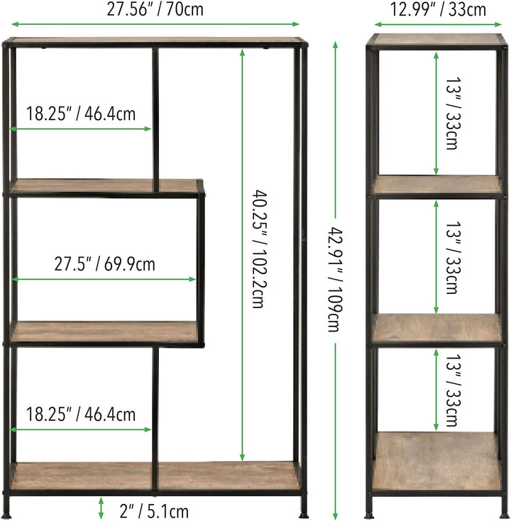 mDesign Bücherregal mit 4 Ebenen – kleines Bücherregal aus Metall und Holz – modernes Holzregal im I