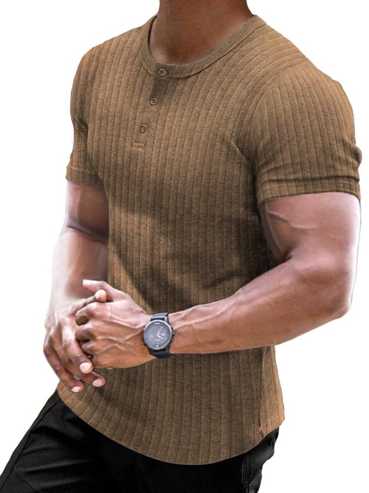 Muscle Cmdr Muscle Henley Shirt Herren Langarm, Slim-fit Langarmshirt, Freizeit T-Shirt aus Baumwoll