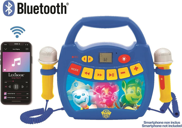Lexibook - Paw Patrol - Tragbarer digitaler Karaoke-Player für Kinder - Mikrofone, Lichteffekte, Blu
