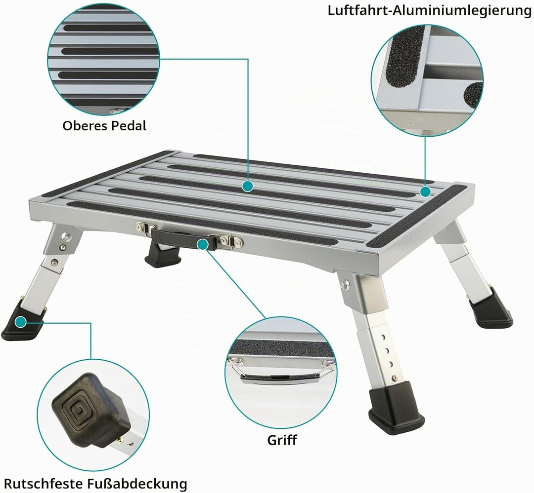 Wohnwagen Trittstufe, Premium Klappstufe Tritthocker, Wohnwagen Trittstufe Klappbar, Alu Tritthocker