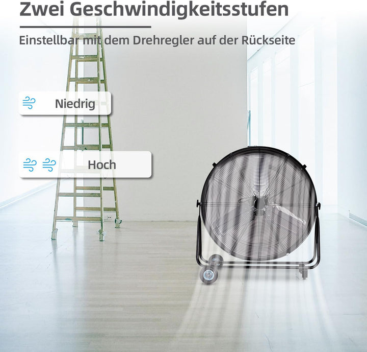 Be Cool Industrie-Windmaschine 75cm BCIWM75CM – Fahrbarer Trommelventilator, Ø 75 cm (30"), 300 Watt