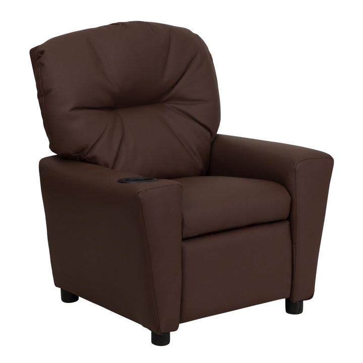 Flash Furniture Lehnsessel für Kinder, modern, mit Becherhalter, Leder, braunes LeatherSoft, 1 Stück