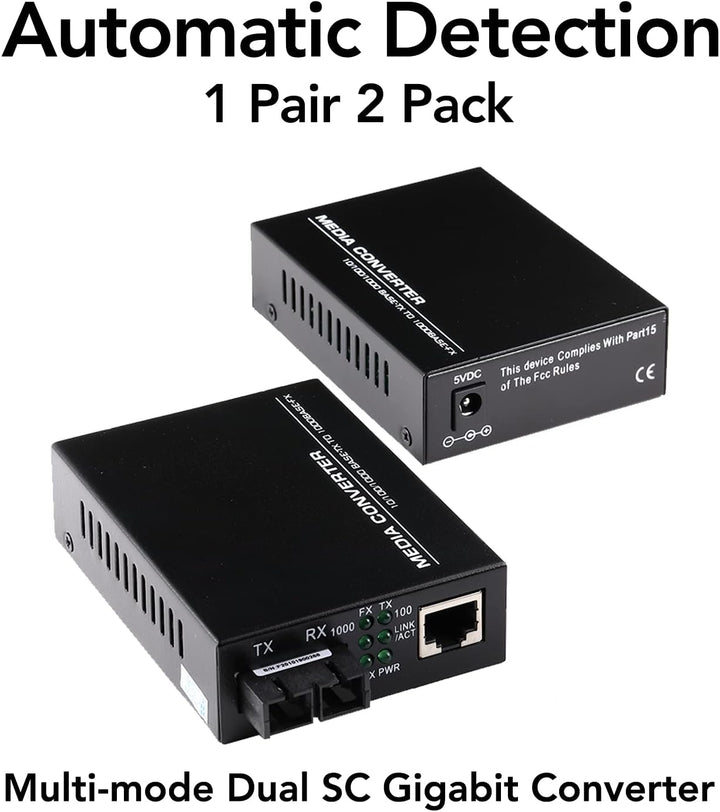 EIN Paar 2er Pack Multi-Mode Dual SC Fiber Gigabit Ethernet Media Converter - Mini 10/100/1000Base-T