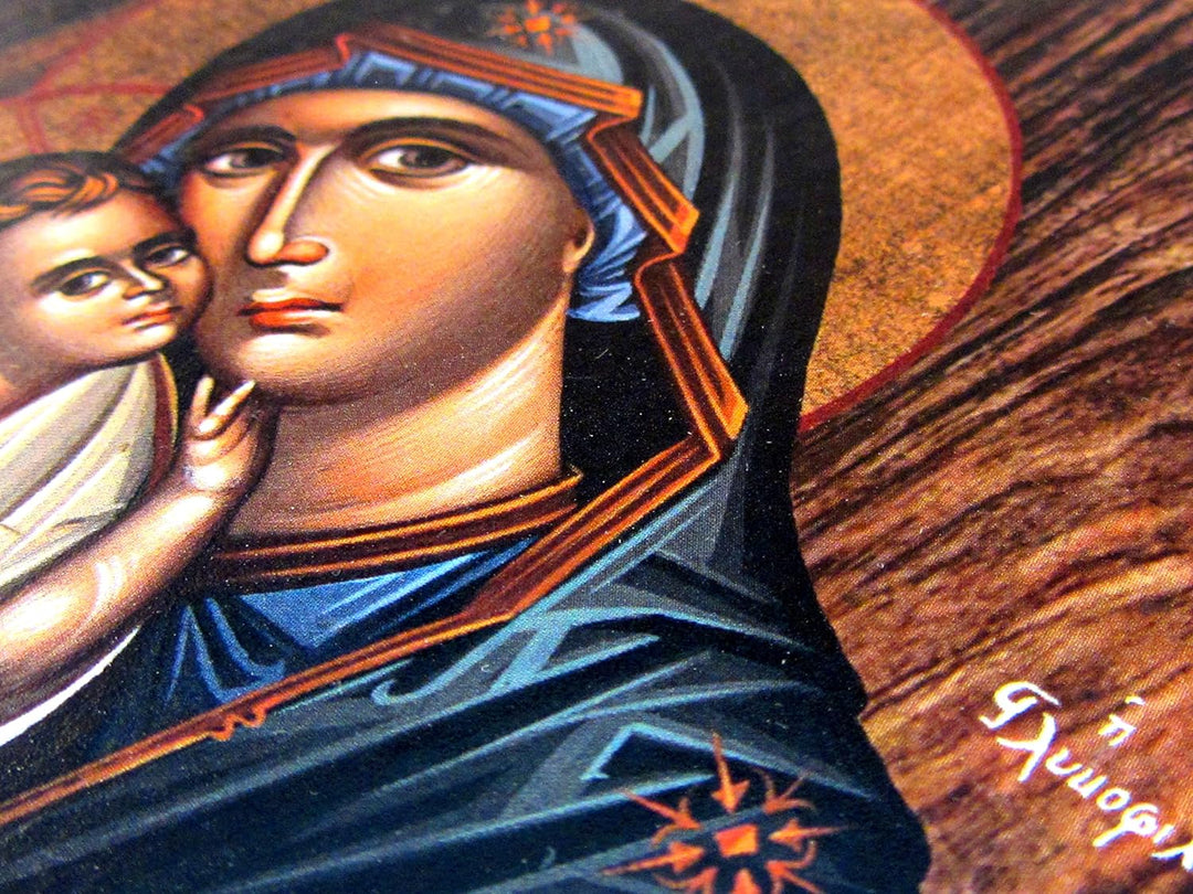 H2 Handgefertigte christliche, griechisch-orthodoxe Ikone mit der Hl. Jungfrau Maria und Jesus Chris