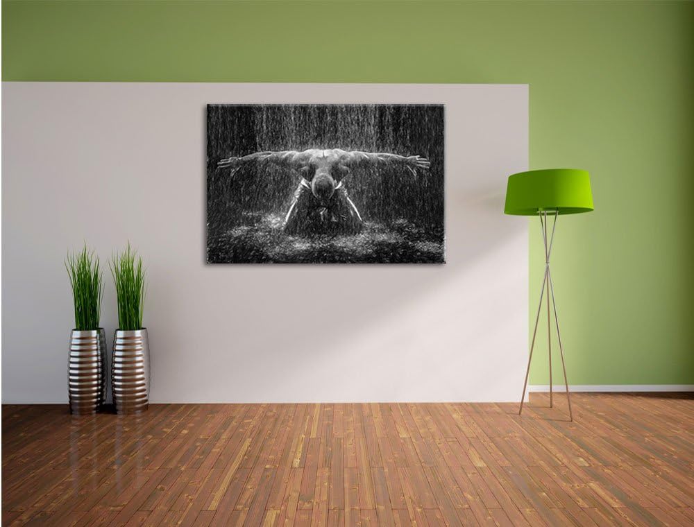 Pixxprint Bodybuilder im Regen Kunst Buntstift Effekt, Format: 100x70 auf Leinwand, 100x70