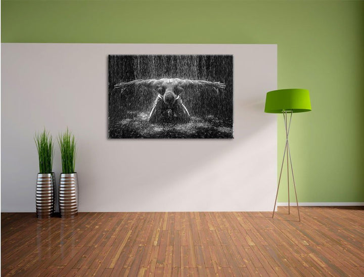 Pixxprint Bodybuilder im Regen Kunst Buntstift Effekt, Format: 100x70 auf Leinwand, 100x70