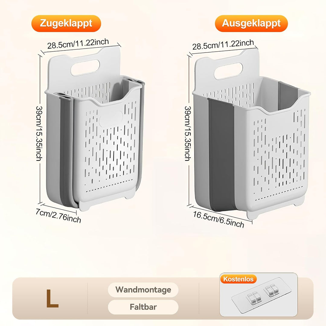 Faltbarer Wäschekorb 2er Set, Wandmontage, bodenstehend mit Griff, 45L+18L | faltbarer wäschekorb