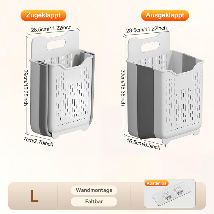 Faltbarer Wäschekorb 2er Set, Wandmontage, bodenstehend mit Griff, 45L+18L | faltbarer wäschekorb