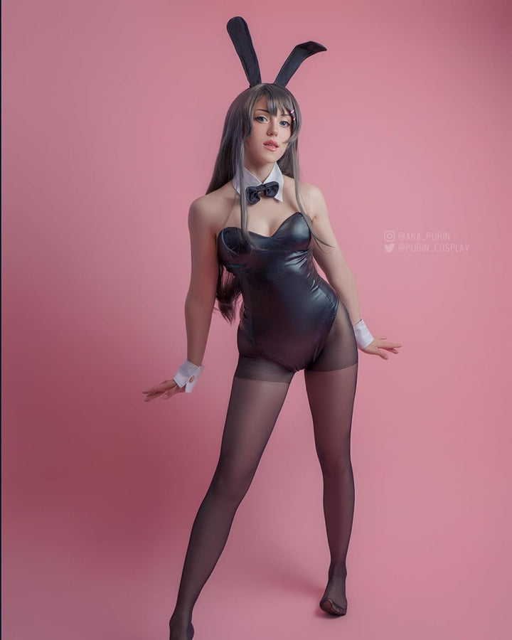 Bunny Kostüm Frauen Sakurajima Mai Cosplay Kostüm Anime Senpai Bunny Suit mit Ohren,Erwachsene Schwa