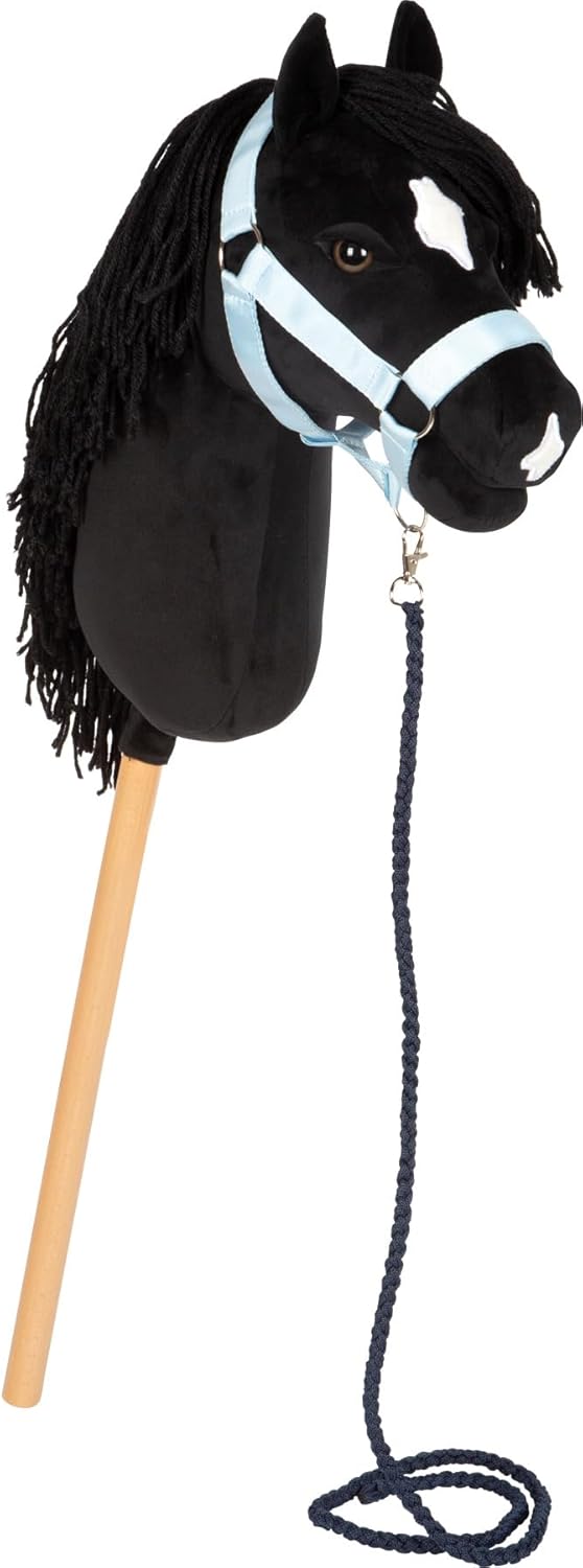 small Foot Hobby Horse schwarz „Eddie“, Steckenpferd mit abnehmbaren Holzstab und frisierbarer Mähne