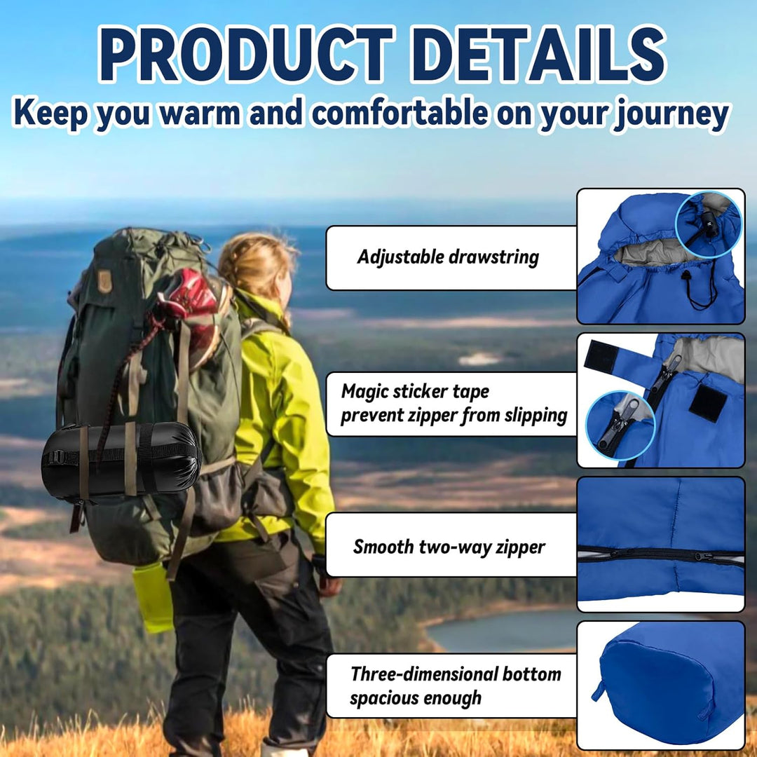 Schlafsack 3 Jahreszeiten & Sommer Ultraleicht [790g] | Kleines Packmass, Camping Mumienschlafsack E