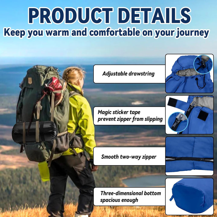 Schlafsack 3 Jahreszeiten & Sommer Ultraleicht [790g] | Kleines Packmass, Camping Mumienschlafsack E