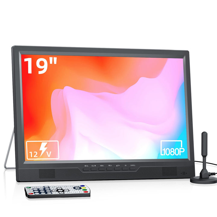 DESOBRY 19-Zoll Fernseher 1080P mit Antenne, Kleiner Fernseher mit HDMI/AVEingang USB-Anschluss, Tra