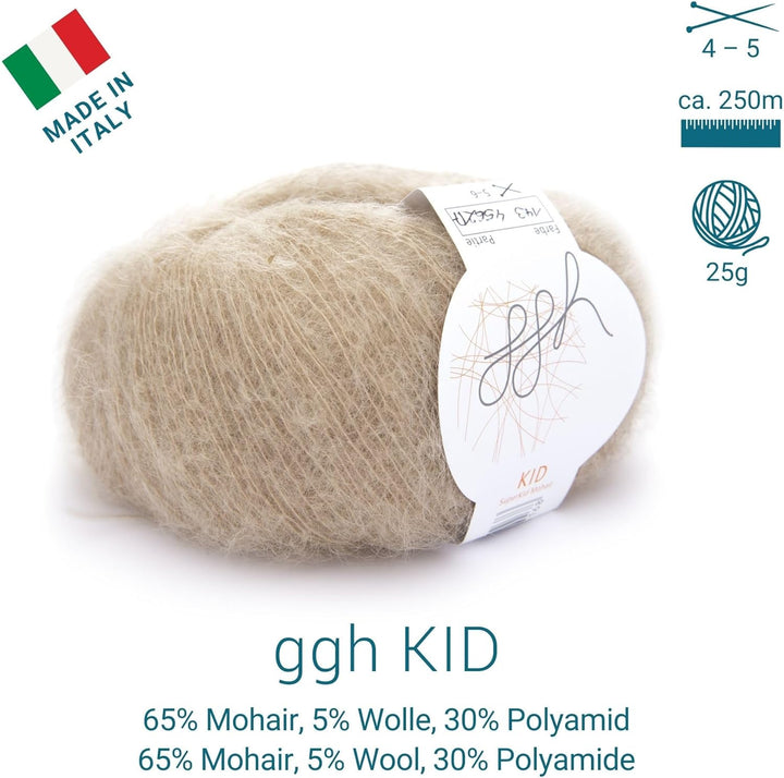 ggh Kid Box - 6 Knäuel Strickwolle aus Kid Mohair - Farbe 143 - Beige, 143 - Beige