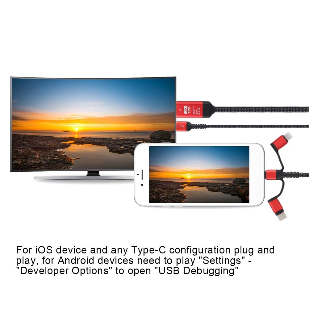 Telefon zu HDTV Adapterkabel, 3 in 1 USB Adapterkabel, Unterstützung 1080P Auflösung, für Fernseher