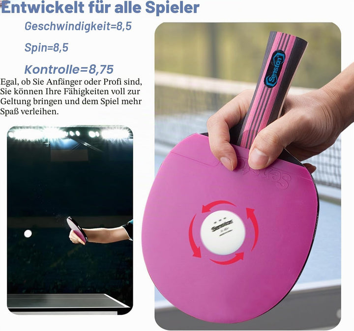Senston Tischtennisschläger Set, 2 Tischtennisschlager, 3 Tischtennis Bälle und 1 Tasche Ideal für S