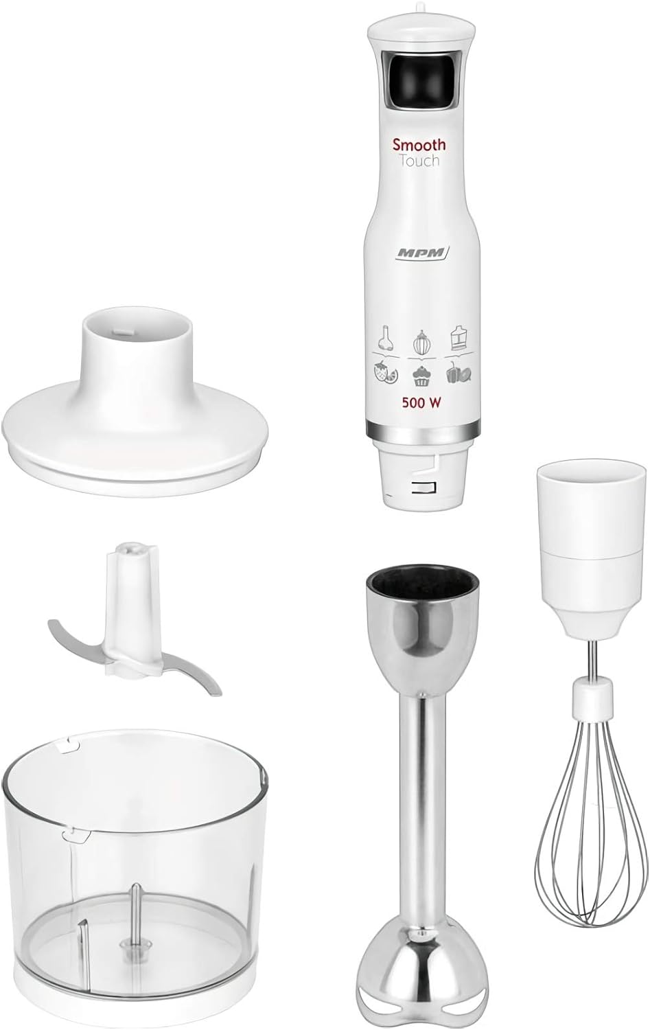 MPM MBL-28 Stabmixer-Set, Mixstab, Schnee-Besen, Multi-Messer, Einstellbare Geschwindigkeit, Zerklei
