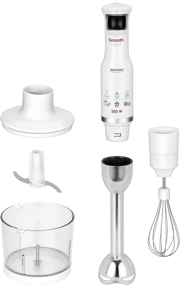 MPM MBL-28 Stabmixer-Set, Mixstab, Schnee-Besen, Multi-Messer, Einstellbare Geschwindigkeit, Zerklei