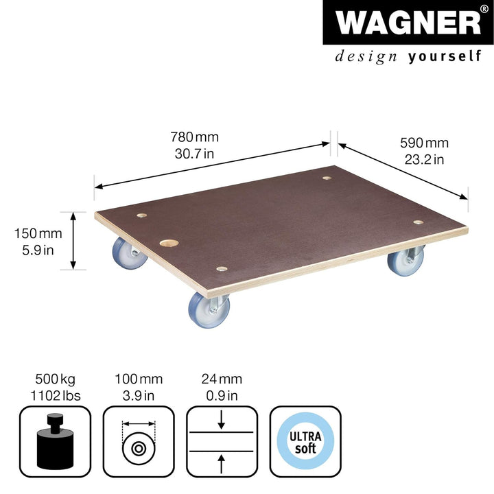 Wagner Transporthilfe MM 1147 I 78 x 59 x 15 cm - Tragkraft 500 kg - Multiplex - für schwer beladene