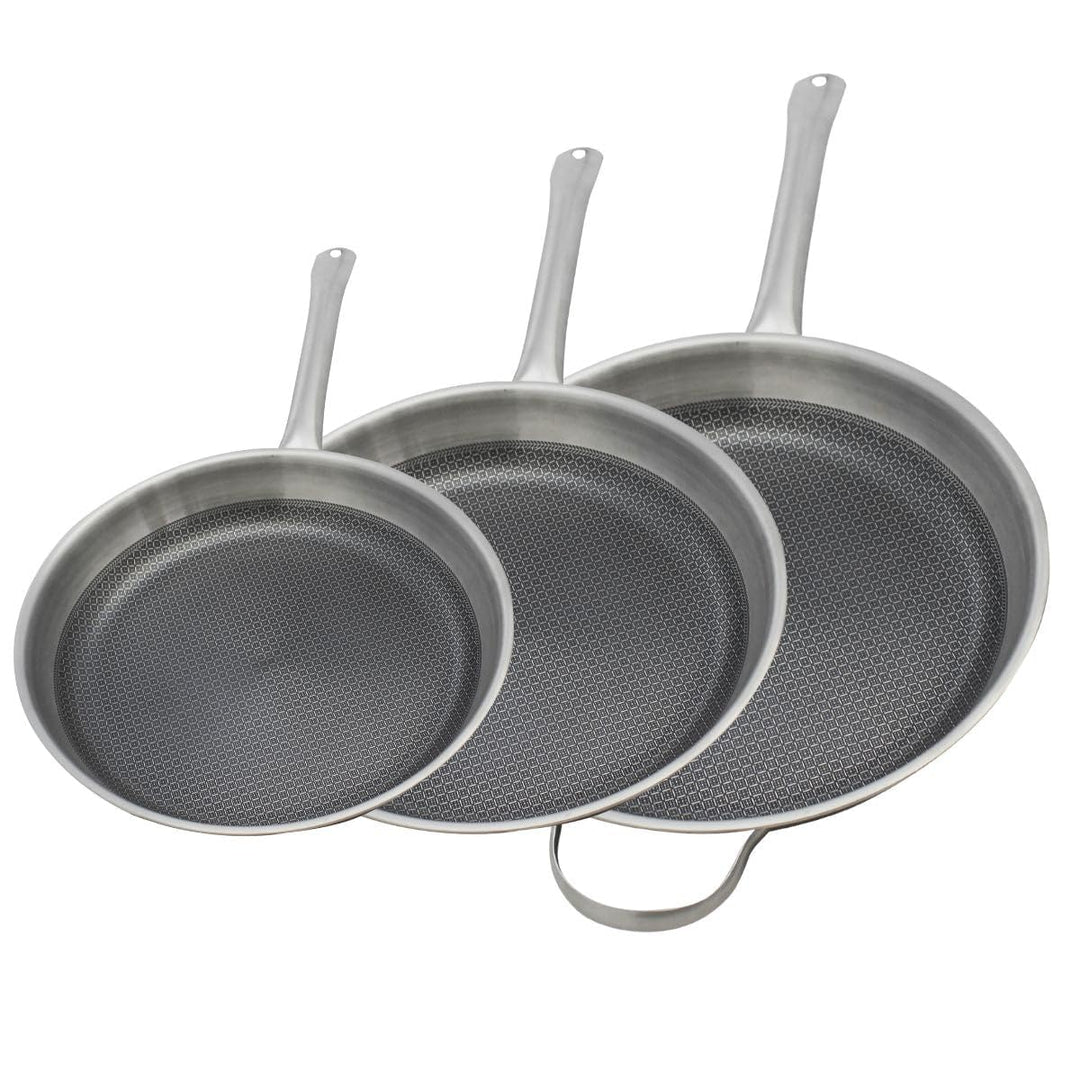 ELO 9349950 Pfannen-Set, 3 Stück, 24, 28 und 32 cm, aus Edelstahl 18-10, Pfanne, ohne PFAS, Antihaft