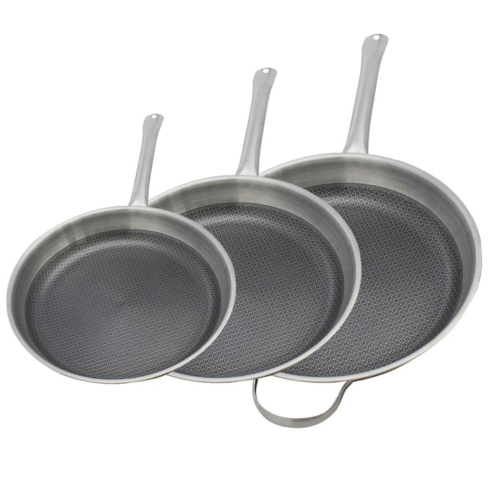 ELO 9349950 Pfannen-Set, 3 Stück, 24, 28 und 32 cm, aus Edelstahl 18-10, Pfanne, ohne PFAS, Antihaft