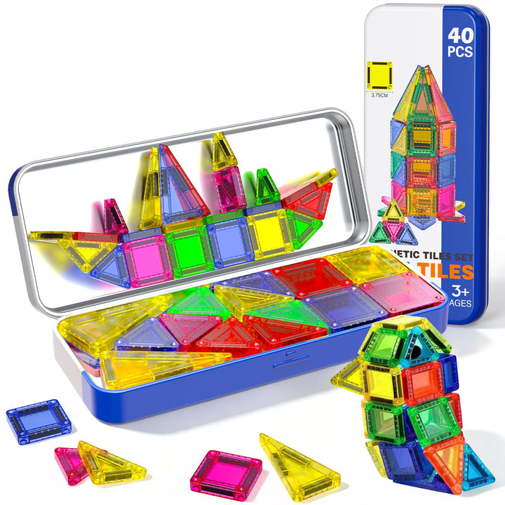 Mini Magnetbausteine 40 Pcs Magnetspielzeug Reisespielzeug in Metallbox – Magnetisches Konstruktions