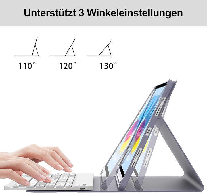 Hülle Tastatur für iPad A16 11/10 Generation (2025/2022) 11/10.9 Zoll mit QWERTZ Deutsche Bluetooth