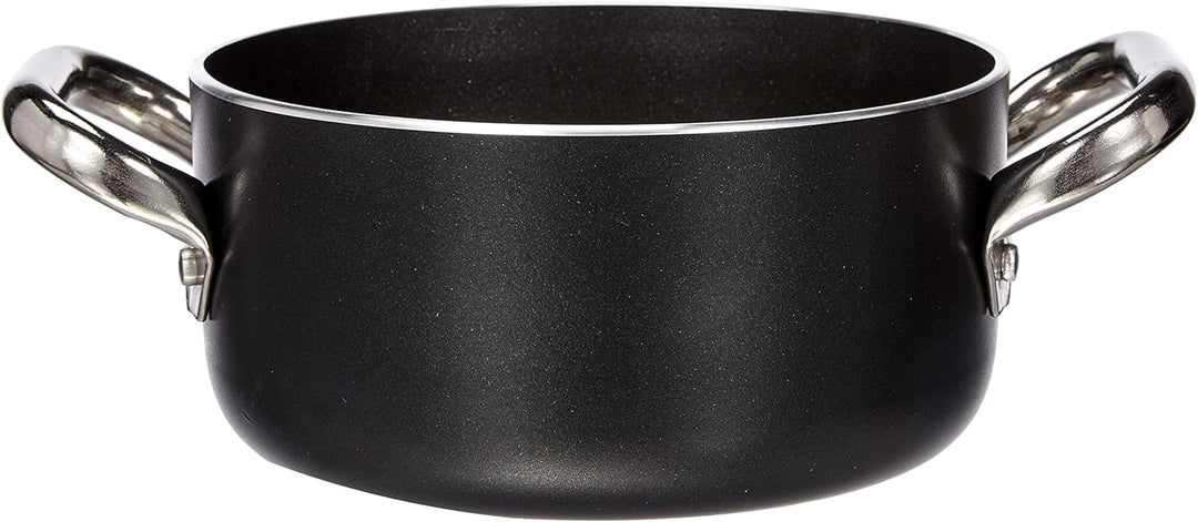 Pentole Agnelli Alblack Hohe Stielkasserolle aus Aluminium, Dicke 3 mm, mit 2 Griffen aus Edelstahl