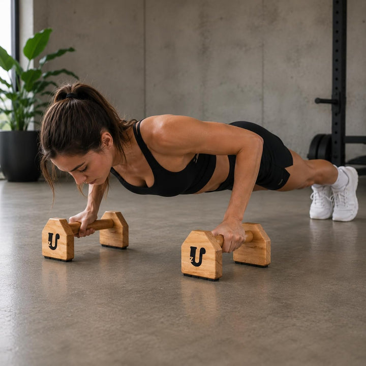 Uzman Parallettes Holz Liegestützgriffe Push Up Bars Calisthenics | Massivholz, rutschfeste Gummifüs