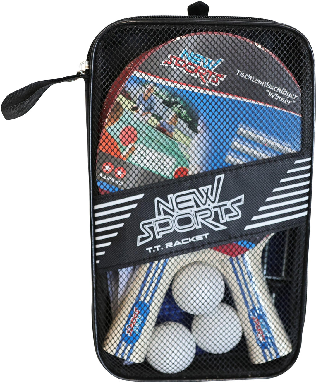 New Sports Tisch Tennis-Set, 2 Schläger, 3 Bälle, mit Netz, rot/schwarz