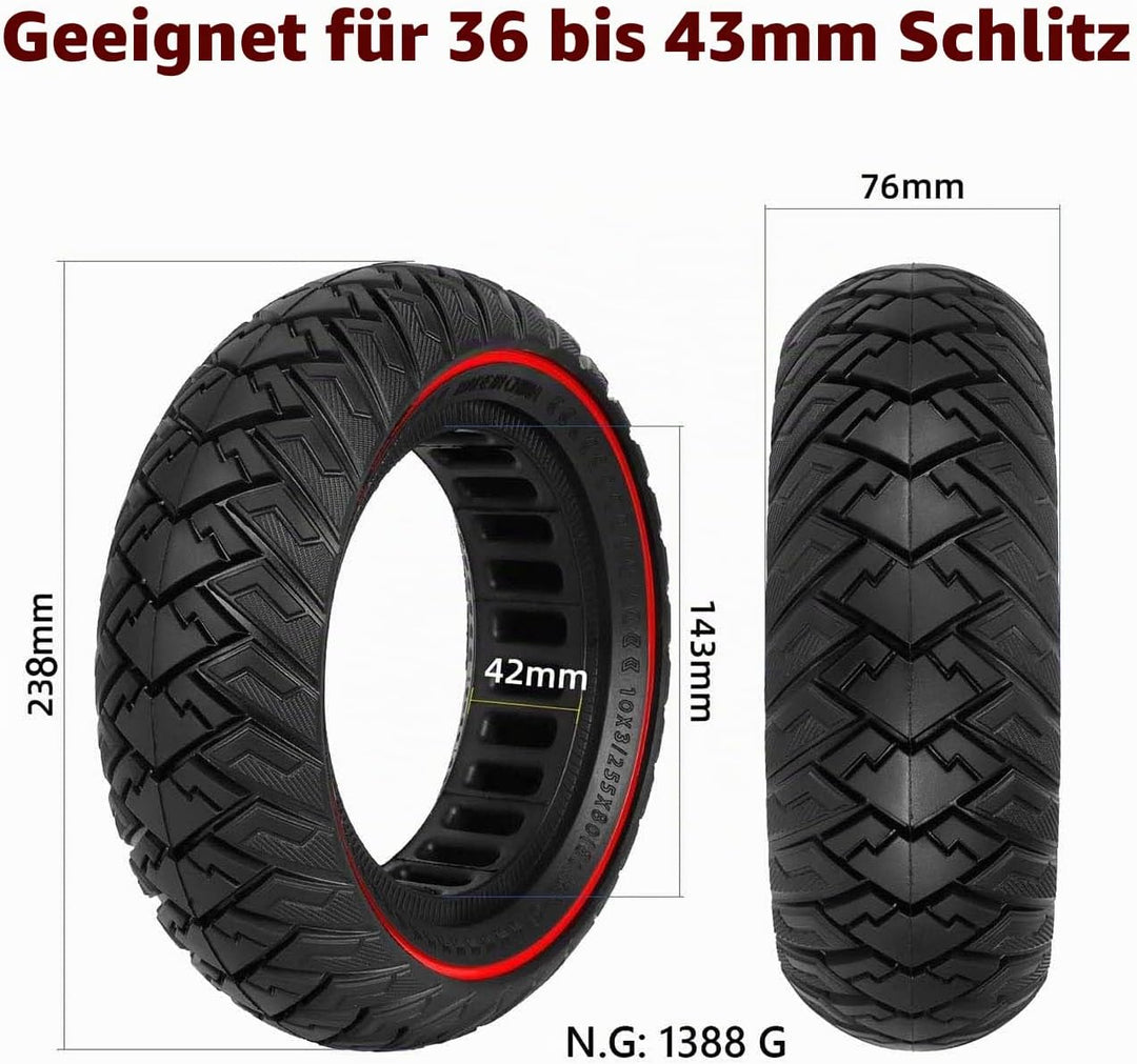 10 Zoll Scooter Solide Reifen, Elektroroller Vollgummireifen 10 x 3/255 x 80 (80/65-6) Ersatzreifen
