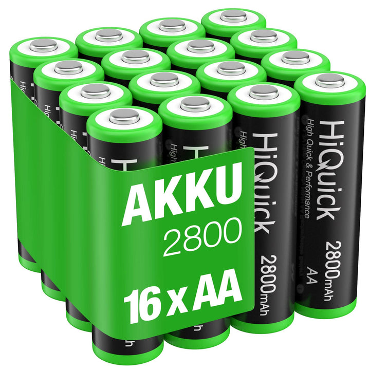 HiQuick Mignon AA Akku, 2800mAh 16 Stücke mit hoher Kapazität, NI-MH wiederaufladbare AA Akkus, geri
